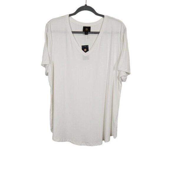 NWT JM Collection Short sleeve V-Neck Tee in Bright‎ White - Size XXL - Picture 1 of 4
